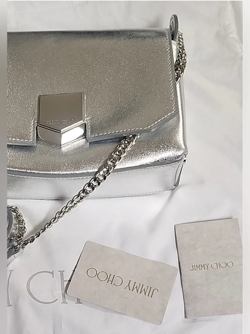 Jimmy Choo Silver Metallic Leather Crossbody Bag